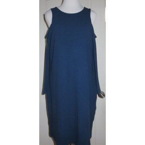 Michael Kors Winter Teal Blue Cold Shoulder Long Sleeve Dress Large NEW $140